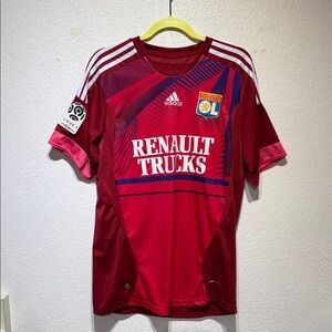 Adidas Olympique Lyonnais Burgundy Pink Blue and White Soccer Jersey